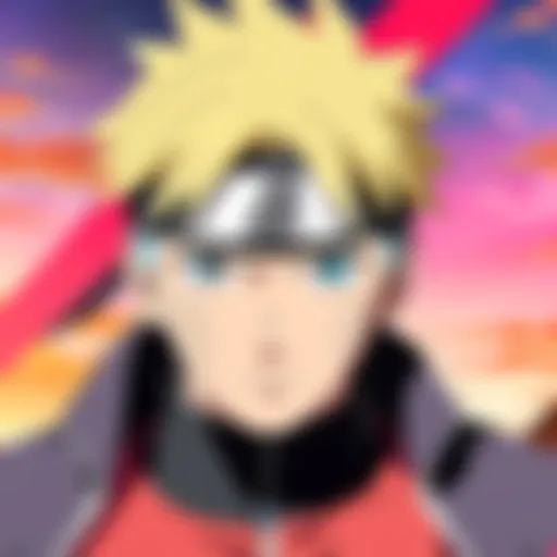 An illustration showcasing the Boruto logo with vibrant anime-themed backgrounds.