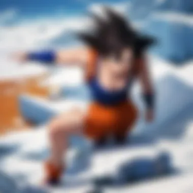 A dramatic scene showcasing Goku in the midst of battle, radiating energy.