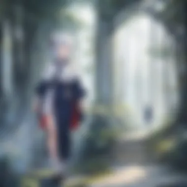 An intricate character design of the main protagonist surrounded by symbolic elements that represent their journey and growth.