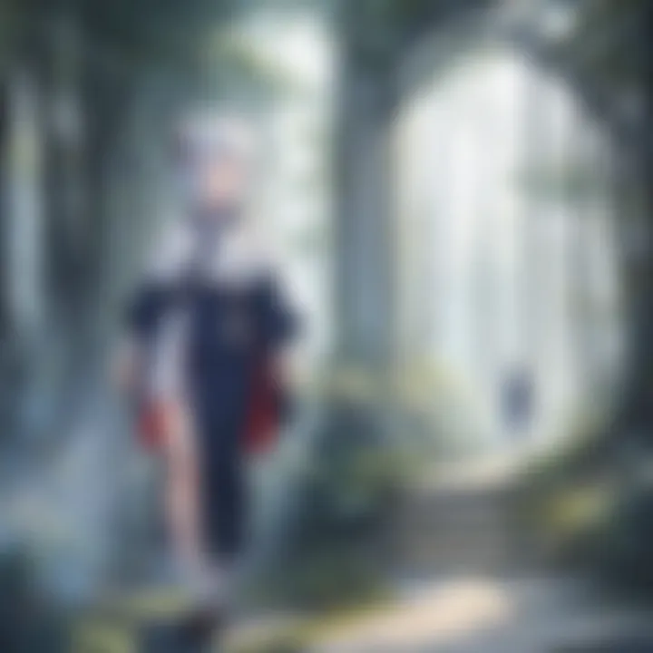 An intricate character design of the main protagonist surrounded by symbolic elements that represent their journey and growth.