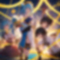 The main characters of Konosuba standing together in a vibrant landscape.