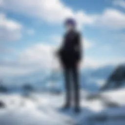 A character standing in a surreal landscape, symbolizing inner conflict