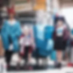 A vibrant collection of anime figurines displayed on a shelf