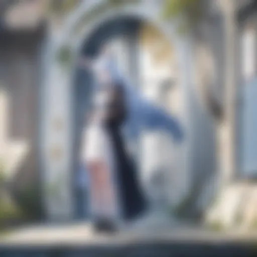 A mystical rabbit gate opening in a vibrant landscape
