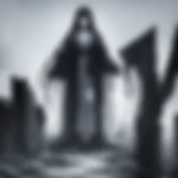 A dark, atmospheric panel from a horror manga showcasing an eerie landscape.