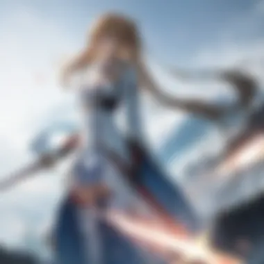 An artistic representation of Asuna demonstrating her combat skills in an epic battle scene.