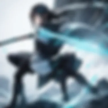 A detailed illustration of Kirito in a virtual landscape showcasing his dual-wielding sword technique.