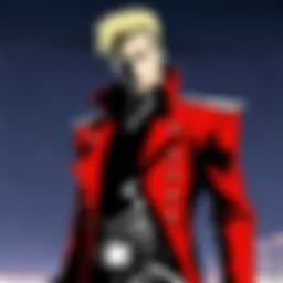 A striking visual of Vash the Stampede's iconic grin