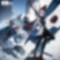 A detailed depiction of a Gundam mobile suit amidst a battlefield