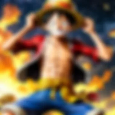 A dynamic scene depicting a fierce battle between Luffy and a formidable foe, emphasizing themes of resilience and determination.