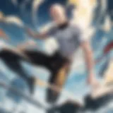 A dynamic scene showcasing Saitama in action, emphasizing his power and simplicity.