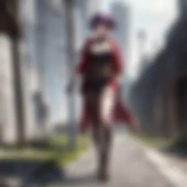 The protagonist standing bravely against the backdrop of a post-apocalyptic landscape.