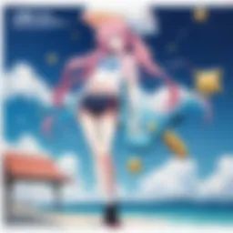 A vibrant scene depicting the main characters of Lucky Star engaging in conversation