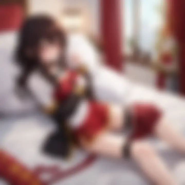 A cozy setup featuring the Megumin body pillow on a bed, reflecting personal expression and fandom lifestyle