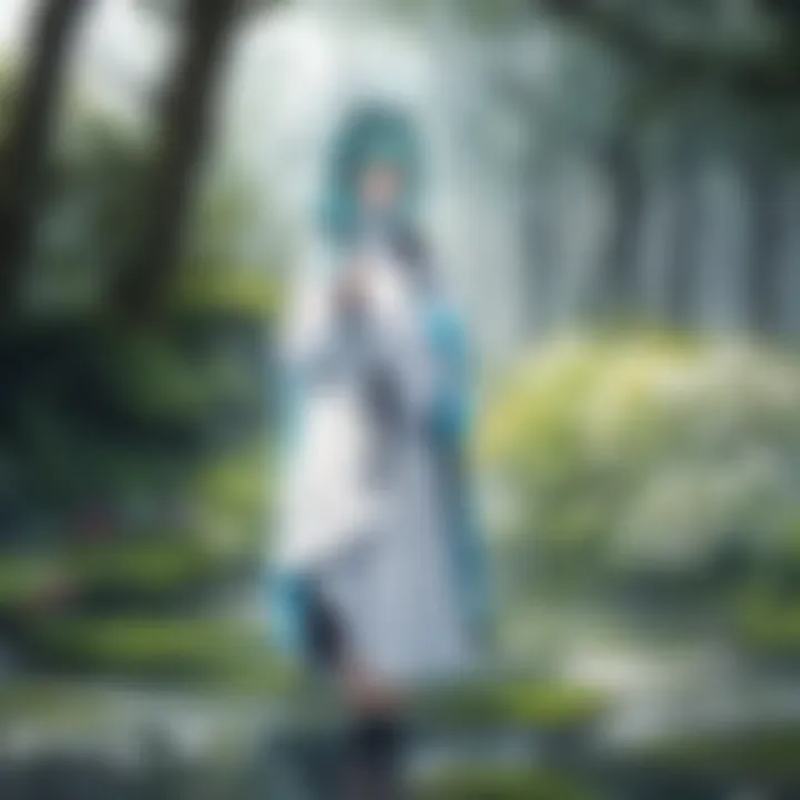 A serene landscape with rain falling on lush greenery