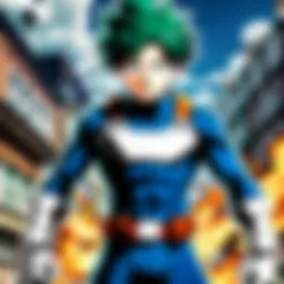 A dynamic scene showcasing a pivotal battle from My Hero Academia.