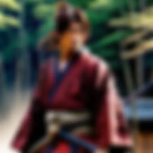 Artistic representation of Rurouni Kenshin's protagonist in a dynamic pose