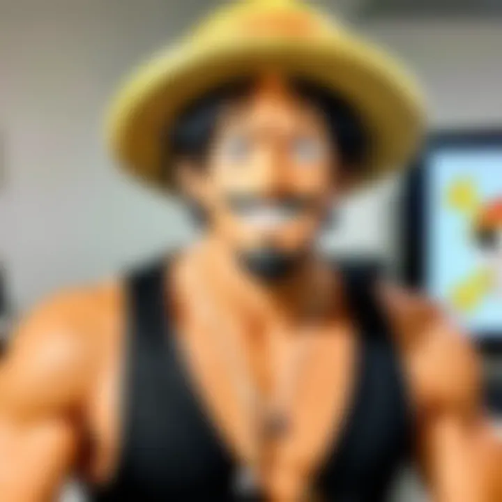 A close-up of a voice actor recording lines for One Piece in a sound booth