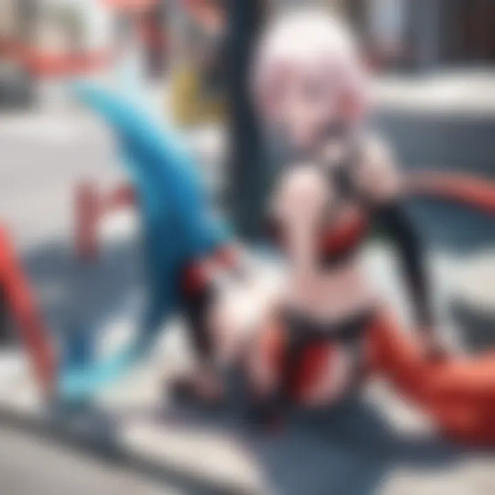 A dynamic scene capturing the spirit of energetic cosplay, with an emphasis on the character's iconic features.