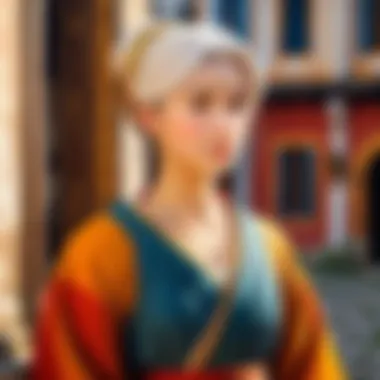 Cultural elements and motifs interwoven within a storytelling tapestry