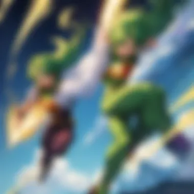 Super Broly in an intense battle scene showcasing his immense power