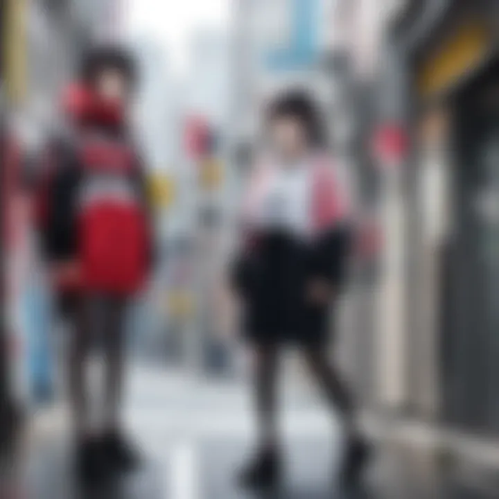 An artistic representation of a Japanese flip phone integrated into modern urban life.