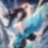 An artistic representation of anime characters interacting in a vibrant digital space