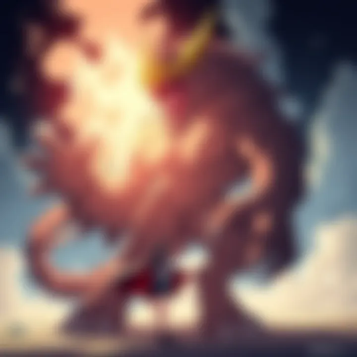 An illustration of a king beast in a transformative moment, symbolizing change and evolution.