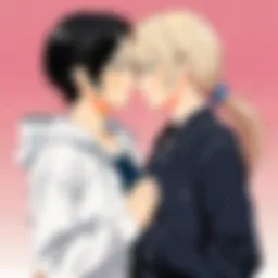 A vibrant manga panel depicting two female characters in a romantic embrace, showcasing emotional depth.