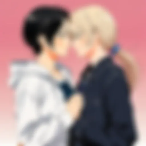 A vibrant manga panel depicting two female characters in a romantic embrace, showcasing emotional depth.