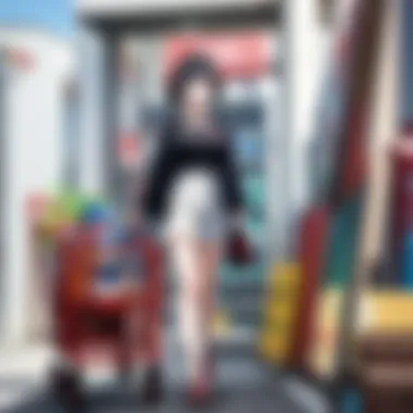 Anime Merchandise Shopping Cart A shopping cart filled with various anime items ready for checkout