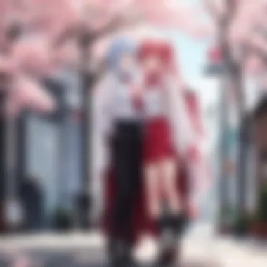 Connection Under Cherry Blossoms A heartfelt scene depicting two characters sharing a moment of connection under cherry blossoms.