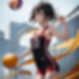 A vibrant scene from Haikyuu showcasing intense volleyball action