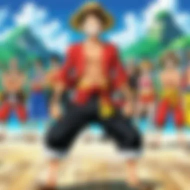 Iconic Scenes from One Piece Movies A vibrant collage showcasing iconic scenes from One Piece movies